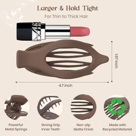 Oeusnael Large Flat Hair Clips [4-Pack 4.7 Inch] - French Concord Lay Flat Claw Clips for Thick Thin Curly Hair, Big Matte Non-slip Curved Clips Hair Accessories Gifts for Women Girls - Neutral Colors