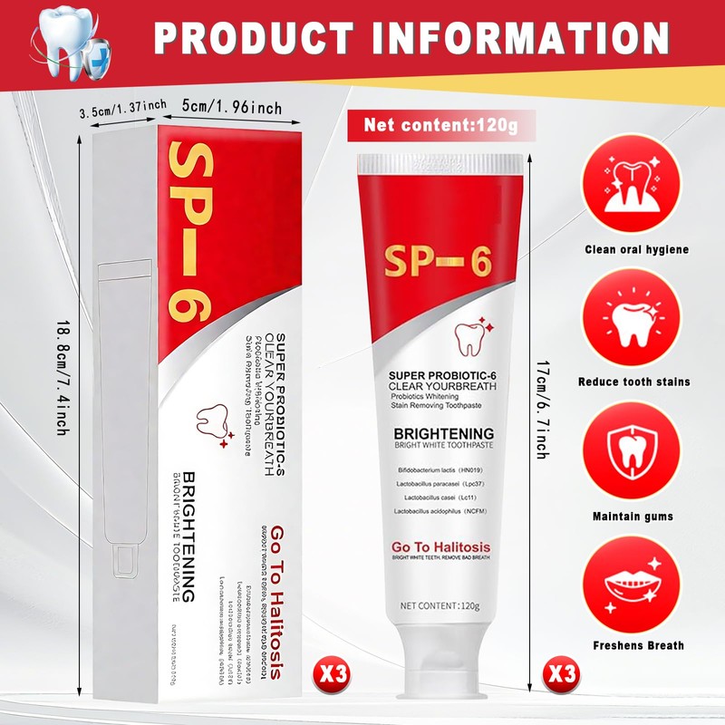 Pack of 3 Sp-6 Toothpaste Probiotic Toothpaste, Sp 6 Probiotic