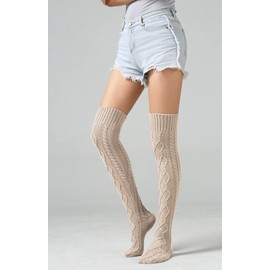 YAMEE Knee Stockings Women's Overknee Winter Knitted Stockings, Leg Warmers for Women, Knitted Boot Stockings, Legwarmers for Women, Leg Warmers, 1 Pair, 1/Khaki