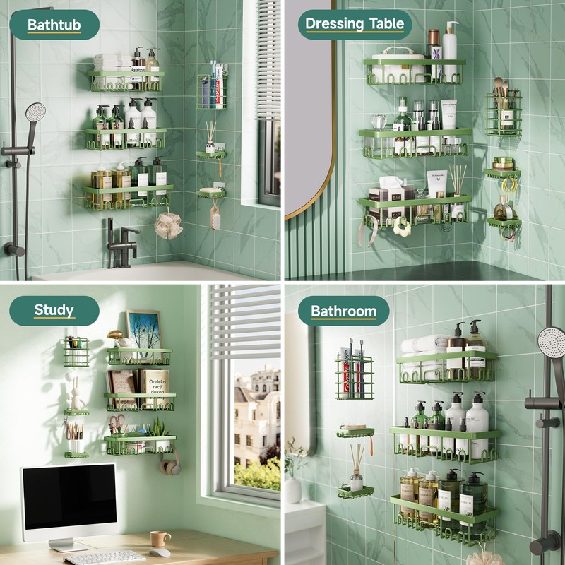 Veken Rustproof & Waterproof Shower Caddy 6-Pack, No Drilling Adhesive