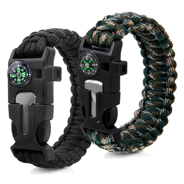 ZSMJAER Set of 2 Survival Bracelets, Multifunctional Paracord Bracelet, Survival