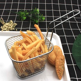 4Pcs Frying Basket Stainless Steel French Fry Cooking Fryer Food Serving Presentation Strainer Oil Strainer for Chicken Onion Rings(Silver)