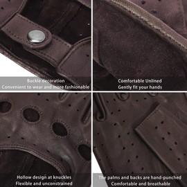 Harssidanzar GM032EU Men's Fingerless Half Finger Leather Driving Gloves Lambskin Unlined Upgrade, brown