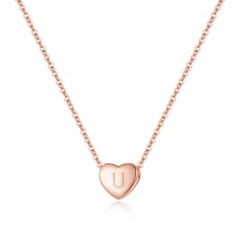 Clearine 925 Sterling Silver Tiny Initial Heart Necklace for Women Pendant Choker Necklace for Girls Letter U 14K Rose-Gold-Toned