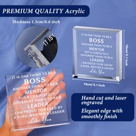 Leader Mentor Appreciation Gifts for Boss Day Gifts Acrylic Keepsake Boss Lady Gifts for Women Thank You Gifts for Men Retirement Gifts for Boss Male Christmas Office Desk Decorations Paperweight