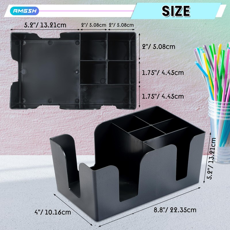 AMGSH 1 Pack 6-Compartment Bar Caddy Napkin & Straw Holder
