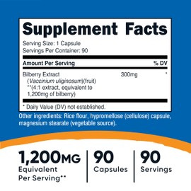 Nutricost Bilberry Capsules 1200mg Equivalent (90 Vegetarian Capsules) - Gluten Free and Non-GMO