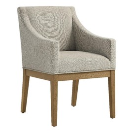 Modway Alton Upholstered Dining Chair with Arms in Linen Natural – Mid Century Modern Padded Kitchen Chair with Wood Legs – Fabric Accent Chair or Dining Room Arm Chair