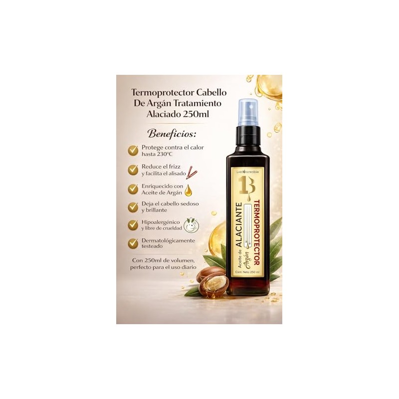 Termoprotector para Cabello Aceite de Argan Tratamiento Capilar Alaciante Planchado