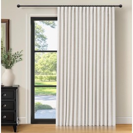 INOVADAY Thermal Sliding Door Curtains 100% Blackout Curtains for Bedroom, Sliding Glass Door Drapes Extra Wide for Patio Linen Textured Farmhouse Window Treatment, Beige, 1 Panel, W100xL84