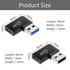 HENGBIRD USB 3.0 Angled Connector 90 Degree, USB Angle Plug 90 Degree Plug, USB A Male to Female Coupler Male, USB 3.0 Left Angle and Right Angle Adapter Pack of 2