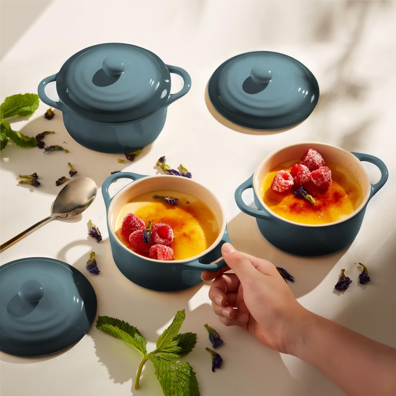 Kook Ceramic Mini Cocotte Set, Small Casserole Dishes with Lids