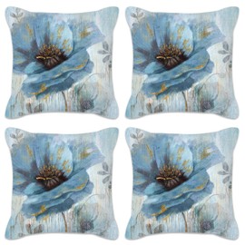 Betadistor Blue Cushion Covers 45x45 Set of 4, Blue Flowers Pillow Covers 18x18 in Pillow Case Decorative for Living Room Cushion,Blue Flowers, 512-0241