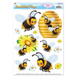 Beistle 54427 Bumblebee Clings, 12 by 17-Inch, Black/Yellow/White/Orange