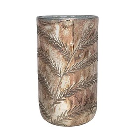 Creative Co-Op Etched Glass Hurricane, Antique Silver Finish