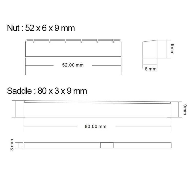 Alnicov Guitar Saddle Nut Cattle Bone Slotted for 6 String