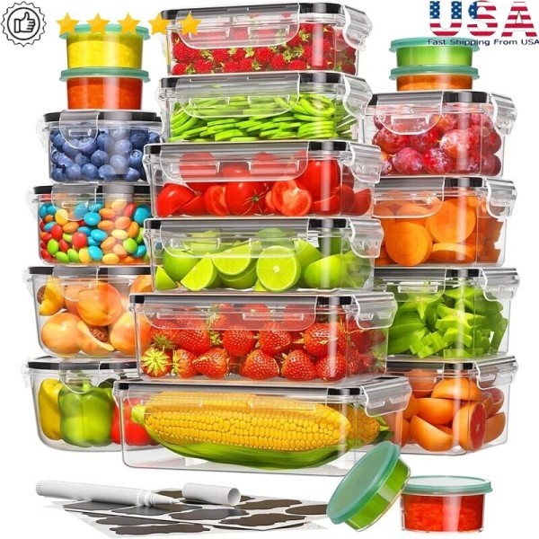 40 Pcs Food Storage Containers W/ Lids Airtight Kitchen Organizer