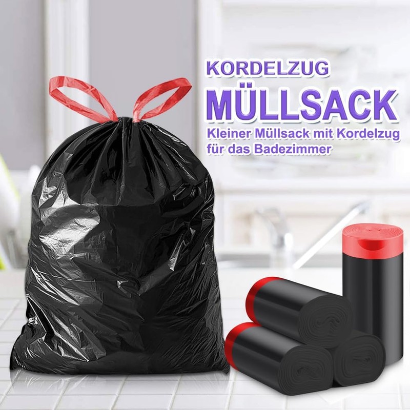 AOSULI Black Bin Liners 10 L with Drawstring Small Bin