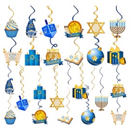 eBoutik - Happy Hanukkah Party Decoration Hanging Bunting and spirals - Chanukah Banner Decor - Bunting Banner decor for Jewish Theme Party Supplies