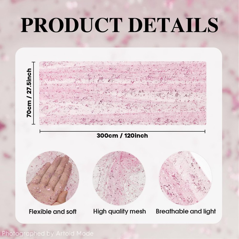 Artoid Mode Pink Gold Gauze Table Runner 70x300 cm, Glitter