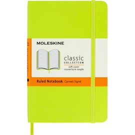 Moleskine Classic Notebook, Ruled Pages, Soft Cover and Elastic Closure, Size 9 x 14 cm, Lemon Green, 192 Pages