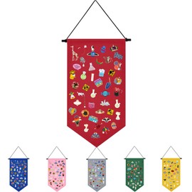 Wall Hanging Brooch Jewelry Storage Case Canvas Display Stand Enamel Pin Display Banner Holder Earrings Necklace Glitter Pin Collection Organizer (Red)