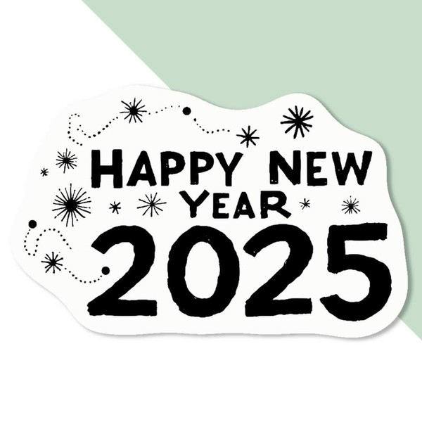 4 x Small 50mm 'Happy New Year 2025' Permanent Sticker