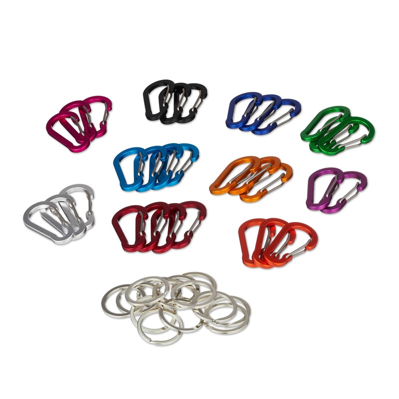 Relaxdays Carabiner, set of 30, 14 key rings, key rings,