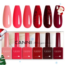 CANNI 6 Colors 9 ML Hema-Free Glitter Red Gel Nail Polish Set, Dark Cherry Red Gel Polish Kit, Soak Off LED Nail Gel Manicure Kit DIY at Home Salon Gifts