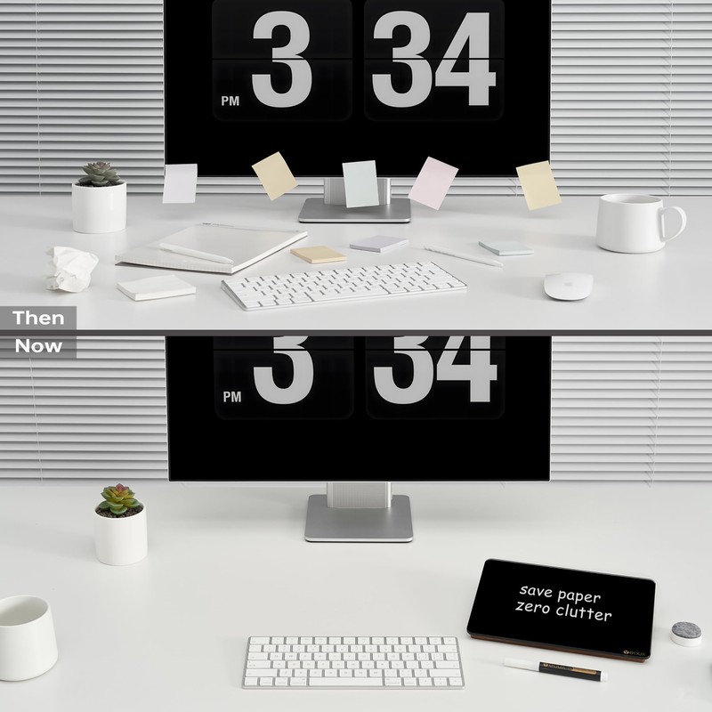 Black Glass Desk Whiteboard with Reversible Wood Stand, Small Portable