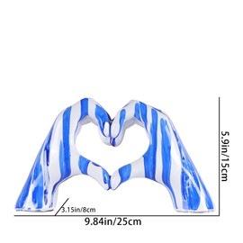 Blue and white heart sculpture, heart hand statue room decoration, love finger sculpture wedding decoration, for shelf coffee table office bedroom TV cabinet bookshelf small ornaments home decorations