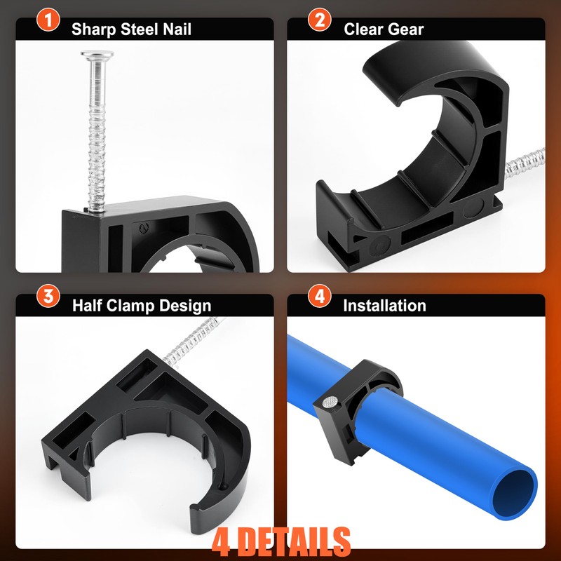 100 PCS 1/2" Half Clamps J-Hook with Nails for PEX,