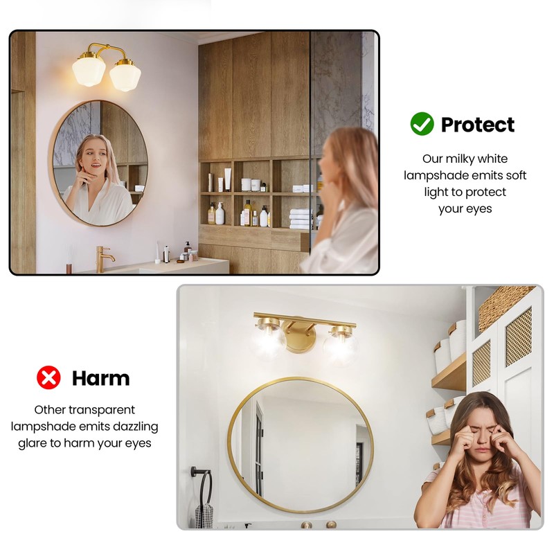 RUIYEY Bathroom Vanity Light Fixtures: 2-Lights Gold Bathroom Lighting Fixtures