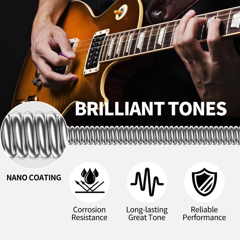 LEKATO Electric Guitar Strings, Nickel-Plated Hexagonal Steel with Nano Coating,