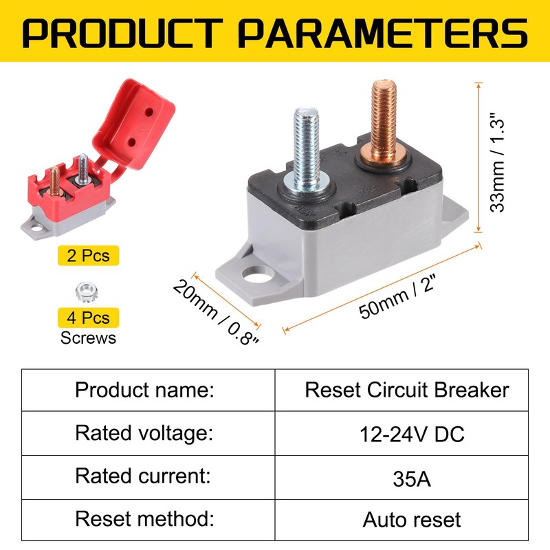DMiotech 2 Set 12-24V 35A Circuit Breaker,Auto Resettable Stud Type