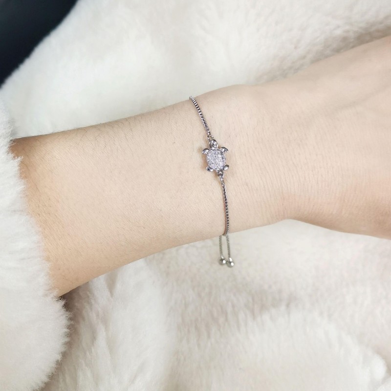 Platinum Plated Cubic Zirconia Turtle Adjustable Bracelets - Sea Element