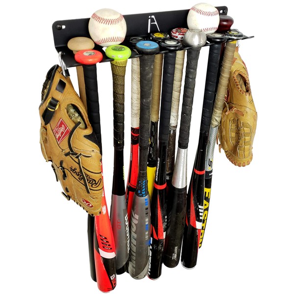 IRON AMERICAN XL Series Baseball Bat Storage Rack, Baseball Bat Wall Mount, 16.75 x 4.3 x 2 Inches, Holds 7-14 Bats, Hardware Included