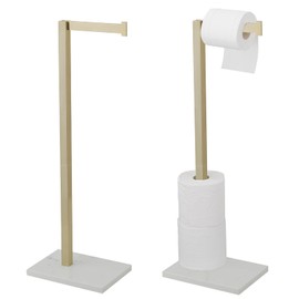 Homevacious Free Standing Toilet Paper Holder Stand Bathroom Toilet Paper Holder with Storage SUS 304 Stainless Steel Rustproof Tissue Roll Holder Floor Stand Brushed Gold