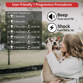 PetJoy Dog Bark Collar for Small Medium Large Dog, Barking Collar with Beep & Shock, Smart Anti Bark Collars with 5 Sensitivity - 7 Progressive Procedures (Red)