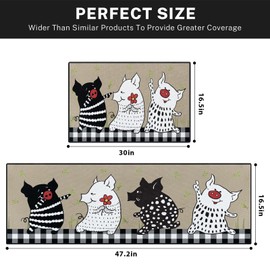 Arttown Black and White Pig Kitchen Rugs and Mats Non Skid Washable Set of 2, Cartoon Farmhouse Mats for Floor, Black White Runner Rug, Vintage Kitchen Decor
