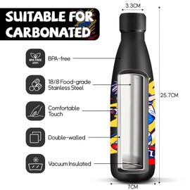 HoneyHolly Stainless Steel Drinking Bottle, 500 ml, BPA-Free, Thermos Flask, Double-Walled, Water Bottle, Leak-Proof, 18/8 Stainless Steel, Thermos Flask for Sports, Camping, School