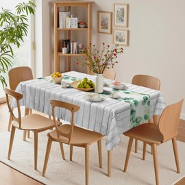 Xiazhilaio Rustic Farmhouse Rectangular Tablecloth 84 x 60 Inch - Vintage Wood Grain with Greenery Accents, Waterproof & Wrinkle-Resistant Table Cover for Dining Room, Kitchen, or Outdoor Use