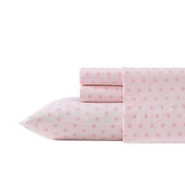 Laura Ashley - Full Sheets, Cotton Percale Bedding Set, Lightweight & Breathable Home Decor (Scallop Dollop Pink, Full)