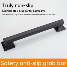 Joyrain Stainless Steel Square Grab Bar - ADA Compliant 500lb Weight Limit, 16/24/32 Inch Bathroom Safety Rail for Seniors & Disabled (Matte Black, 16 inch)