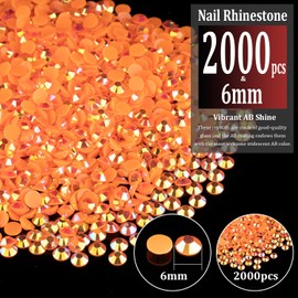 2000pcs 6mm Resin Rhinestones Bulk, Orange AB Flatback Round Jelly Rhinestones Bedazzling Non Hotfix Crystal Gems Large Quantity Wholesale for DIY Crafts Clothes Bottles Tumblers Face Makeup Manicure