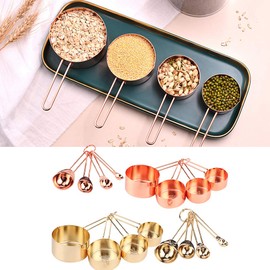 8 Stück Backmesslöffel aus Edelstahl mit Skala, Messbecher-Löffel-Set mit Skala, Backzubehör für die Küche zu Hause, Weit Verbreitet in Haushalten, Milchteegeschäften, Bars, Cafés(Golden)