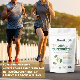 Biomatea Supergreen Energy - Superfood Powder with Matcha & Guarana - Natural Caffeine - Green Pre Workout Powder, for Focus & Energy - Vegan - 100g