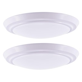 GRUENLICH LED Flush Mount Ceiling Lighting Fixture, 9 Inch Dimmable 17.5W, 1000 Lumen, 3000K 4000K 5000K Selectable, Aluminum Housing, Damp Location Rated, 2-Pack (White Finish)