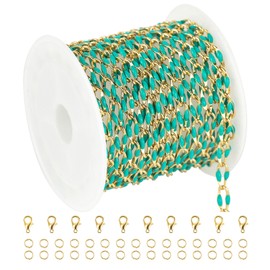 YOUBEIYEE 6.6 Feet Gold Plated Brass Chain on Spool Green Enamel Cable Chain Necklace DIY Jewelry Chains Bulk with Jump Rings and Lobster Clasps