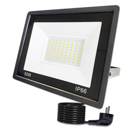 Hopelit 50 W LED Outdoor Spotlight with 3 Metre Plug, Cool White Light